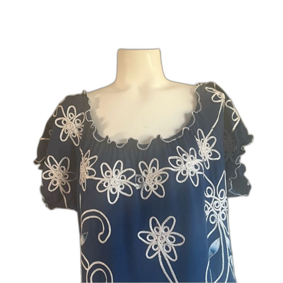 Vintage Lauren Michelle Petite Blue White Floral Blouse PL Large - Picture 2 of 8